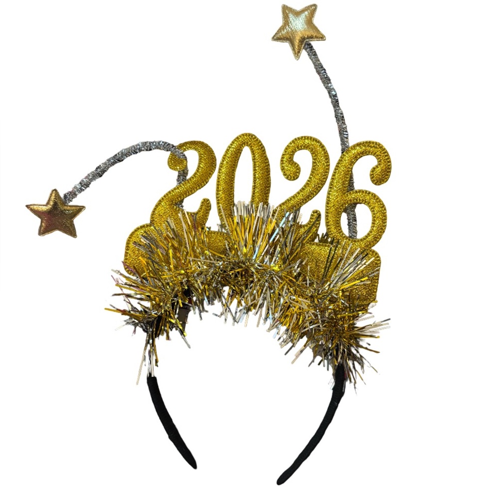 2026 Gold & Silver Star Ribbon Party Headband | New Year Hair Accessory